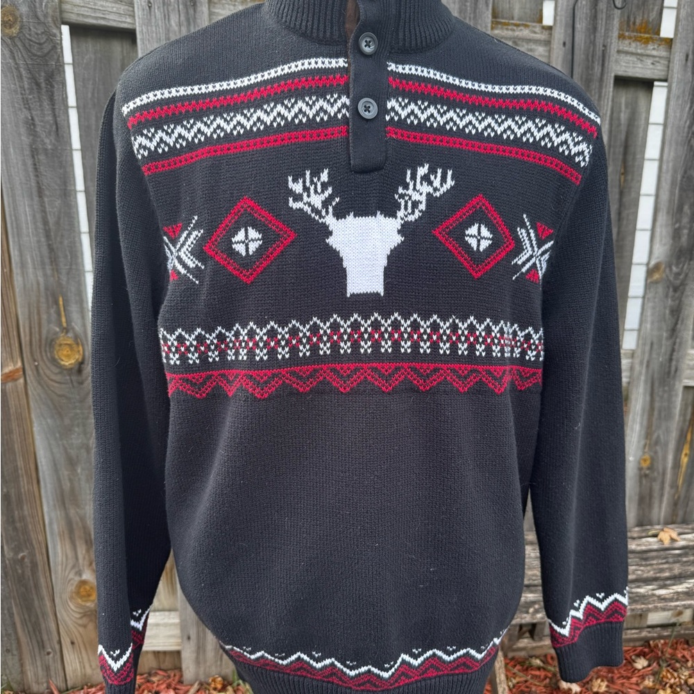 Vintage Chaps Black Sweater with Suede Elbow Patches - Size XL